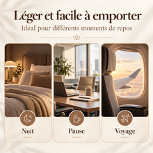 Infographie Maisoly montrant les usages du masque de sommeil à la maison, en pause et en voyage